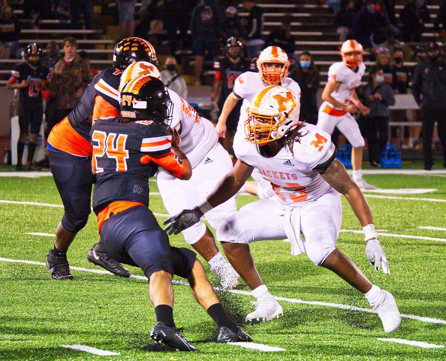 Trevion Sneed stops a Commerce ballcarrier in his tracks. Doing so with regularity and ferocity made him one of the best linebackers in the state of Texas.  [see more shots of Sneed in action]